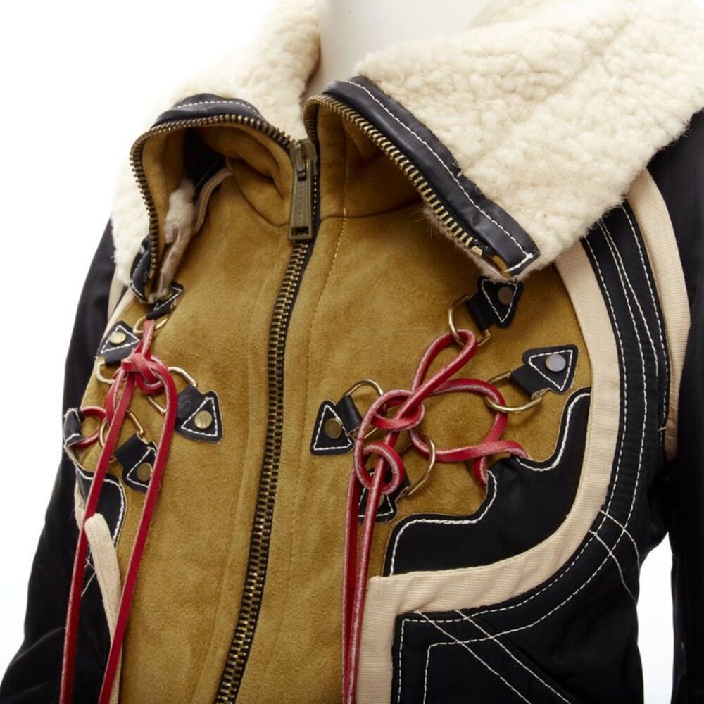rare DSQUARED2 Vintage Runway brown suede shearling nylon aviator jacket IT40 S - Picture 2 of 8